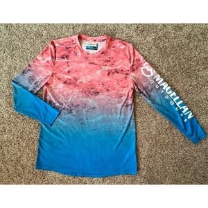 Magellan Outdoors Fish Gear Shirt Women Large Pink Blue Ombre Long Sleeve EUC 🎣